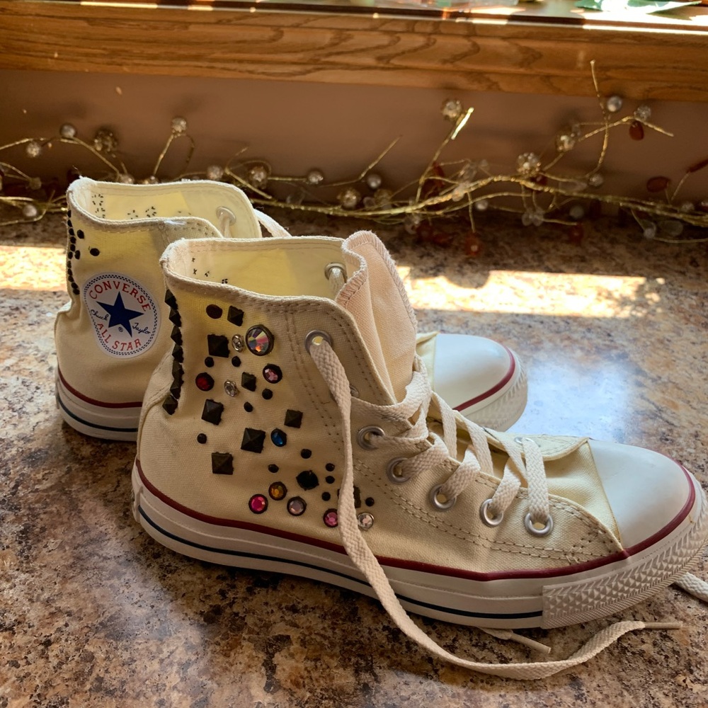 Free People Converse High Top Sneakers Studs Rhintestones - Picture 3 of 9